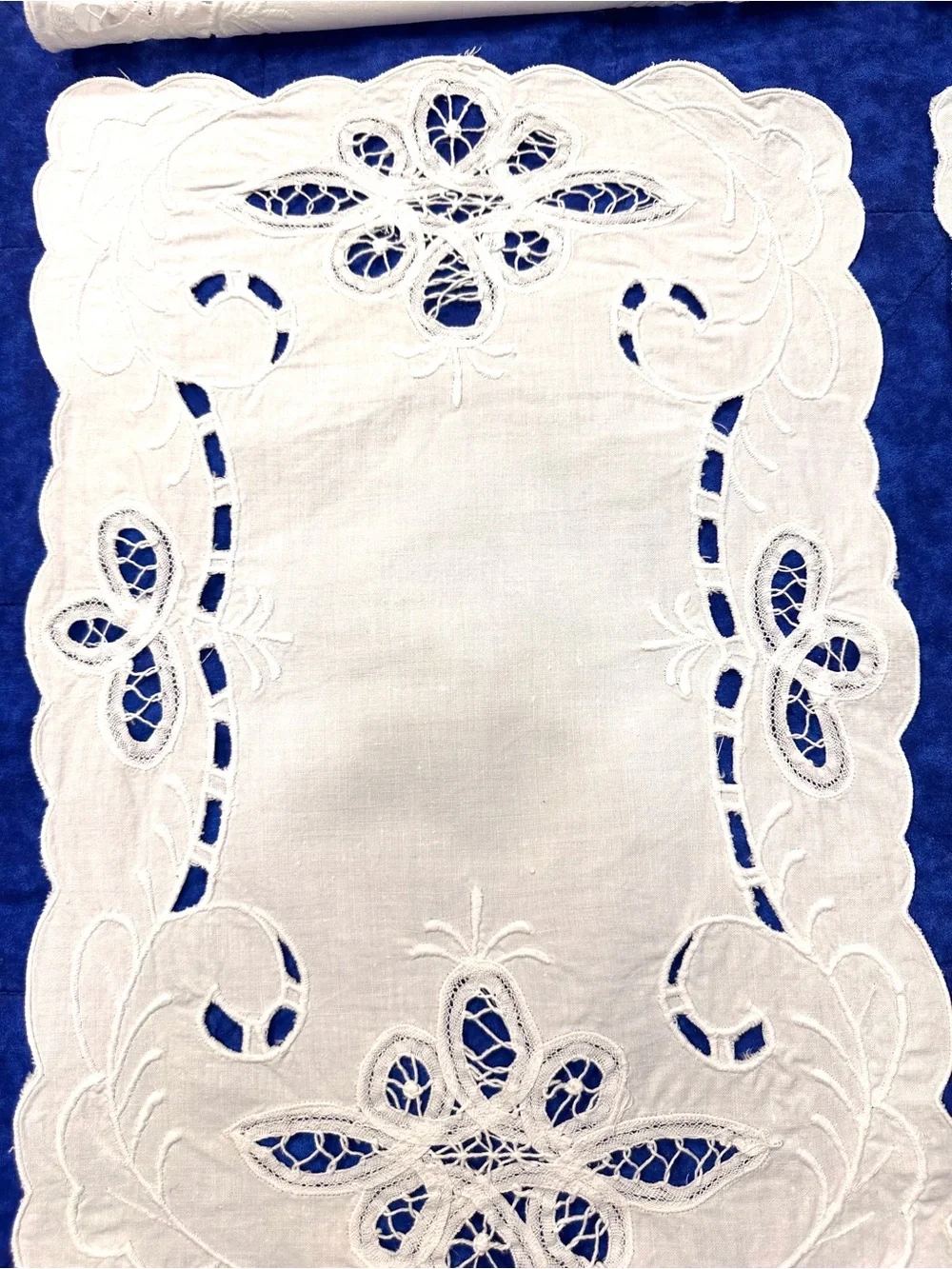 VTG Battenburg Hand Cutwork Needle Lace Embroidery Cotton White 8 Placemats
